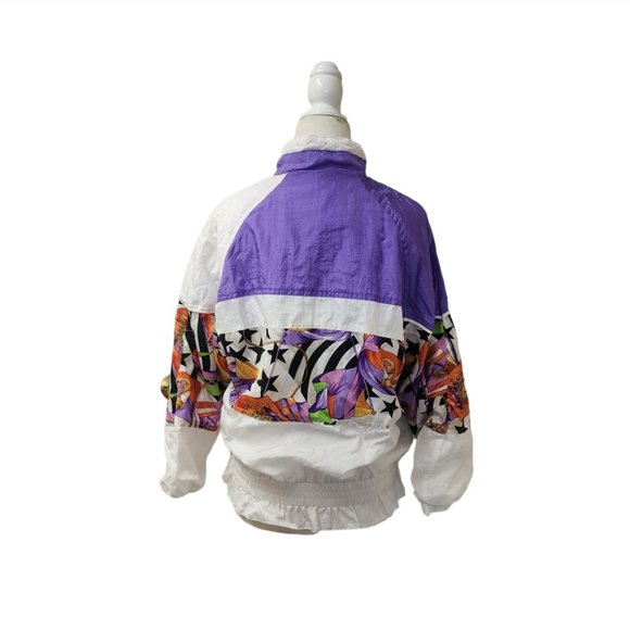 Avait Vintage 80s 90s Windbreaker Abstract Jacket Medium Petite Purple/White - Picture 3 of 7